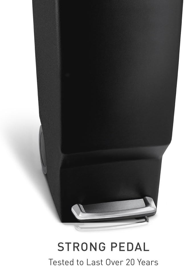 40 Liter / 10.6 Gallon Slim Kitchen Step Trash Can With Secure Slide Lock, Black Plastic - Image 2