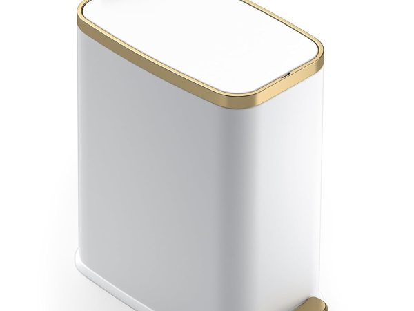 Small Bathroom Trash Can with Lid Soft Close-5L/1.3 Gal Stainless Steel Garbage Can-Step Pedal Wastebasket Slim Trash Bin for Office, Bedroom, Toilet, Live Room-White