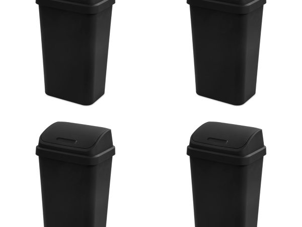 4-Pack Swing Top Wastebasket, Sleek Square Profile Trash Can, 13 Gallon, Black - Modern Garbage Bin for Kitchen, Bathroom, Garage and Workspace, Fits 13 Gal Liners