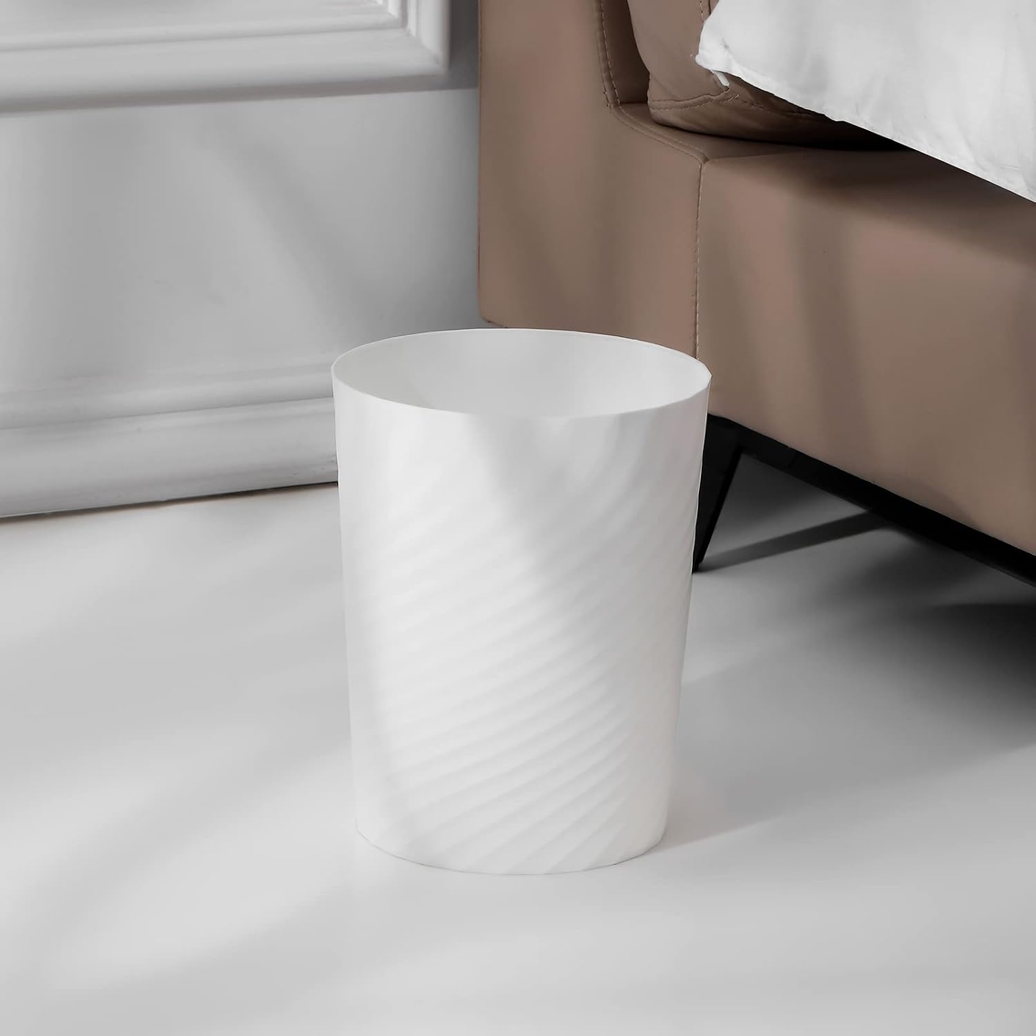 Plastic Small Trash Can Wastebasket, Garbage Container Basket for Bathrooms, Laundry Room, Kitchens, Offices, Kids Rooms, Dorms, (White, 1.8 Gallon) - Image 2