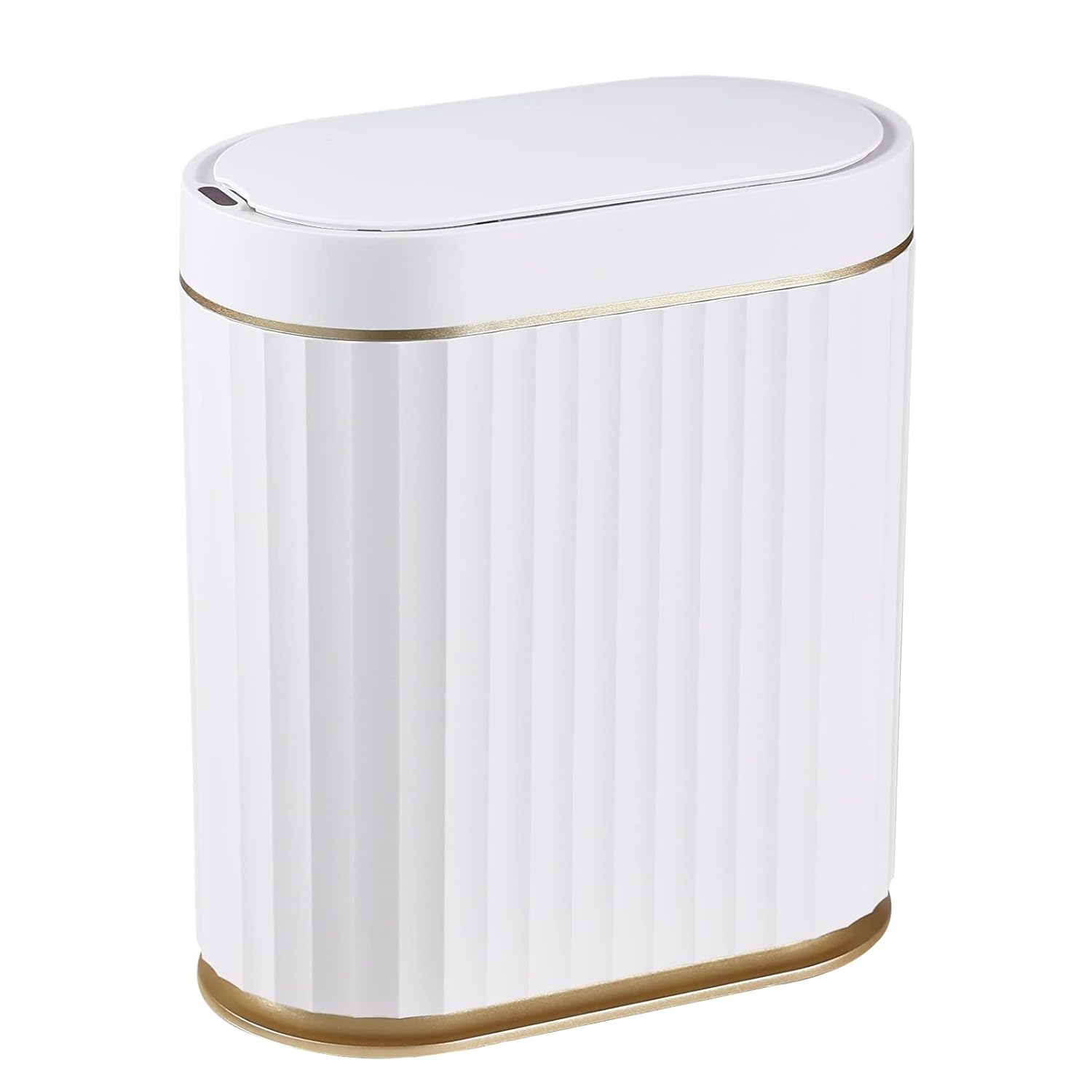 Bathroom Trash Can with Lid 2 Gallon Sensor Garbage Can, Automatic Trash Bin, Motion Sensor Trash Can, IPX5 Waterproof Plastic Wastebasket for Bathroom, Bedroom, Kitchen, Office, White Gold