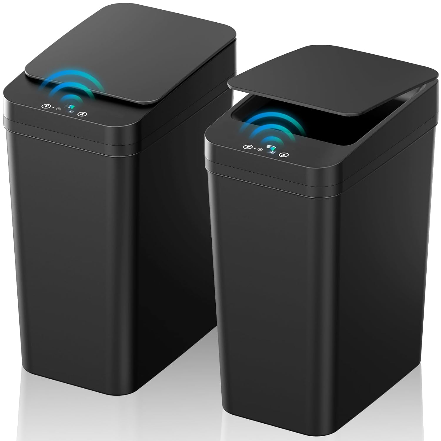 Bathroom Trash Can with Lid, 2 Pack 2.2 Gallon Automatic Touchless Garbage Can, Small Motion Sensor Smart Trash Can, Slim Waterproof Trash Bin for Bedroom, Bathroom, Office, Living Room (Black)