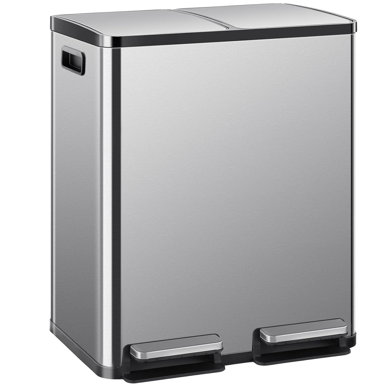 Kitchen Trash Can, 2x8-Gallon Dual Trash Can with Lid, Stainless Steel Garbage Bin with 2 Removable Inner Buckets, Soft-Close Foot Pedal, Fingerprint-Resistant for Kitchen, Home, Office