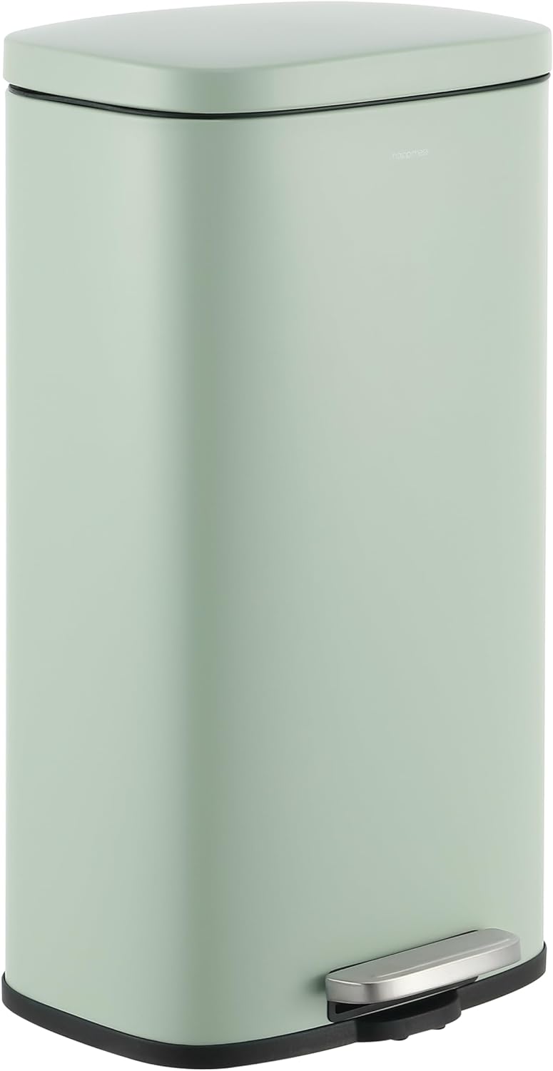 8-Gallon Step-Open Trash Can, Fingerprint Resistant, Modern, Minimalistic for Home, Kitchen, Laundry Room, Office, Bedroom, Bathroom, Pistachio Gelato