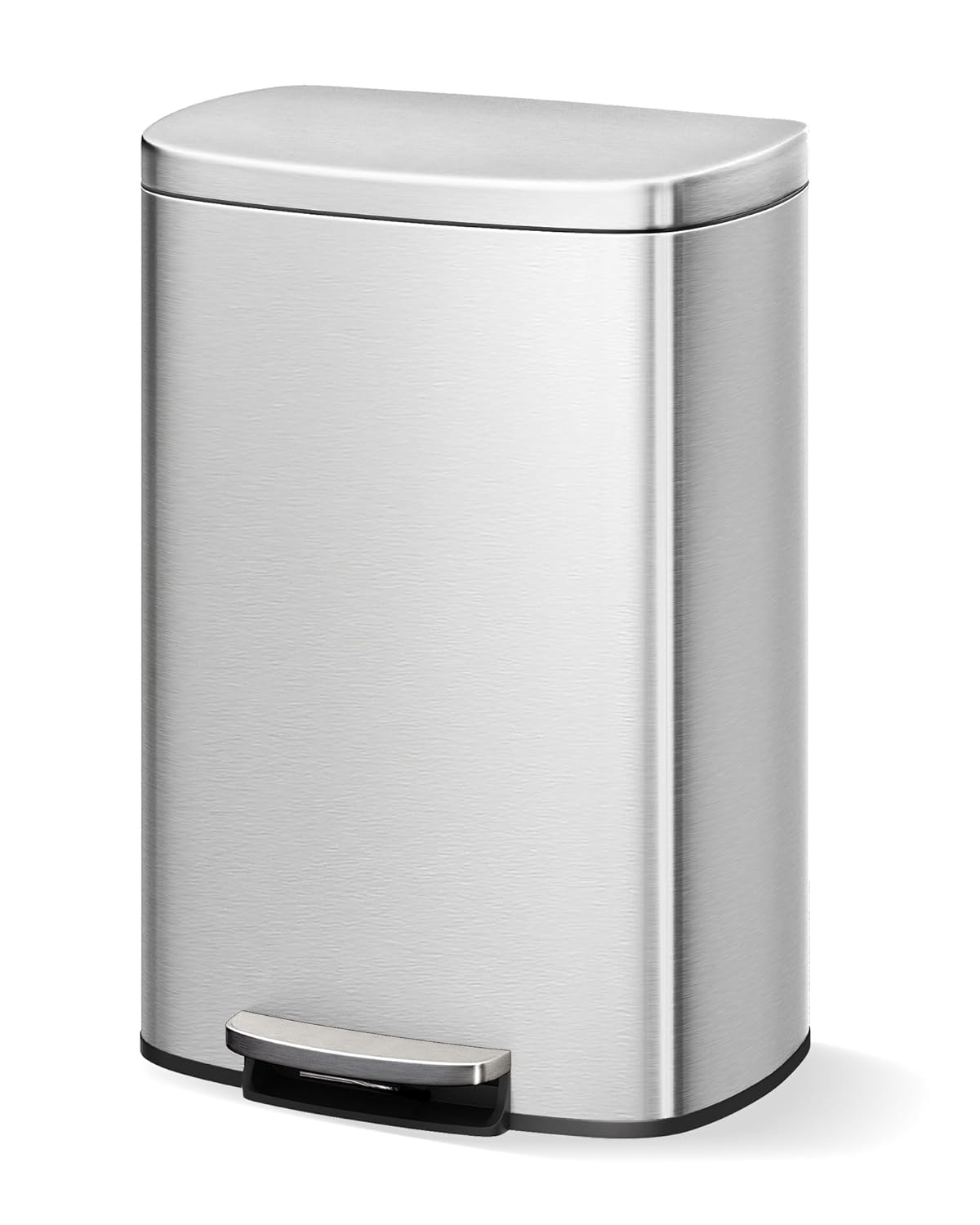Home Stainless Steel Kitchen Trash Can, 13 Gal / 50 L Step-On Garbage Bin with Soft Close Lid, Large Rustproof Metal Trash Can for Kitchen, Silver