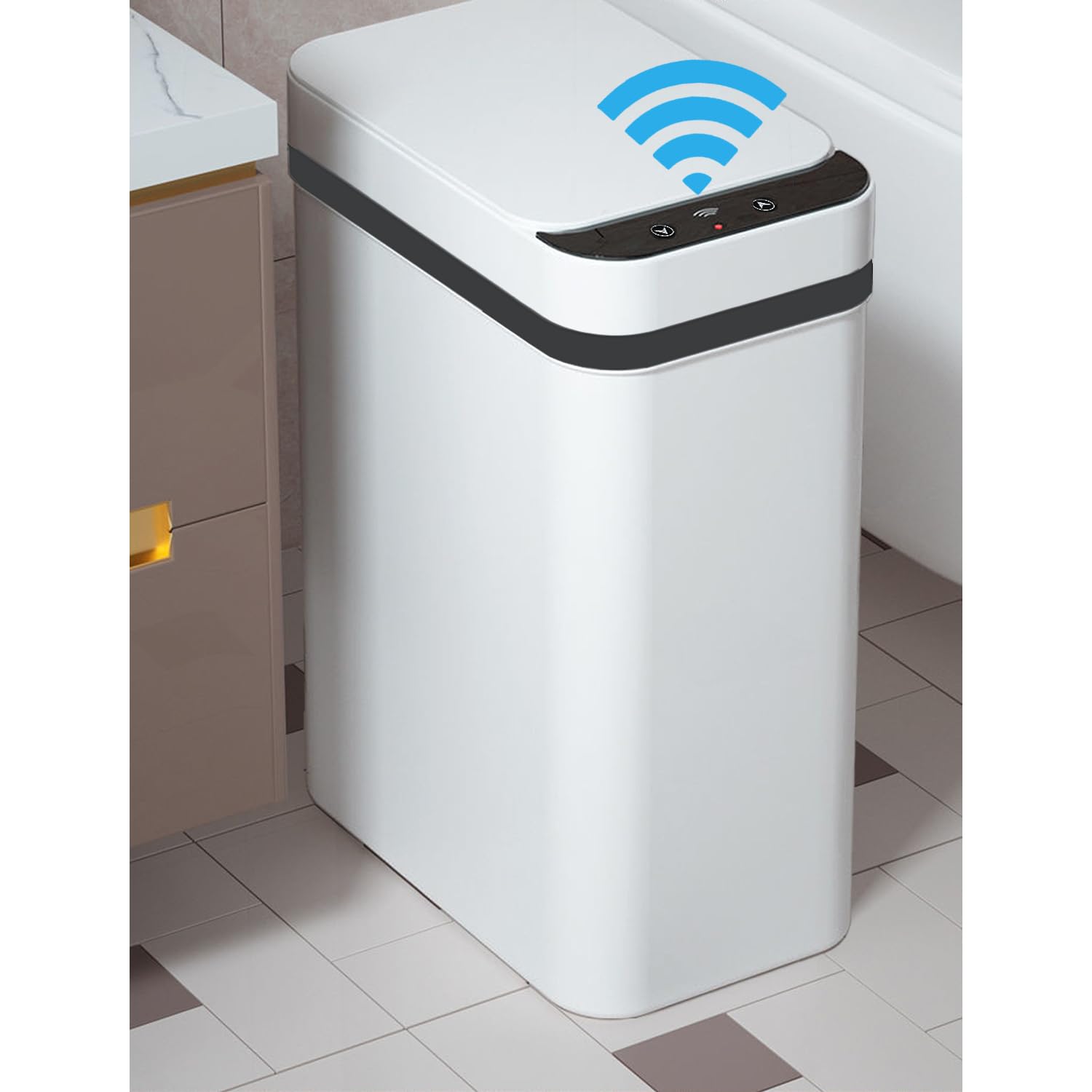 Skinny Trash Can Automatic Touchless - 4 Gallons Motion Sensor Bathroom Trash Can - Electric, Slim, Plastic - Narrow Garbage Can with Lid - Thin Smart Trash Bin - 15.5 Liters (White)