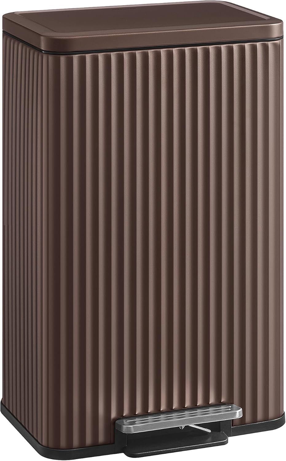 Trash Can, 13 Gallon (50 L) Garbage Can for Kitchen, with Lid, Pedal, and Removable Inner Bucket, Soft Close, Stainless Steel, 15 Trash Bags Included, Brown