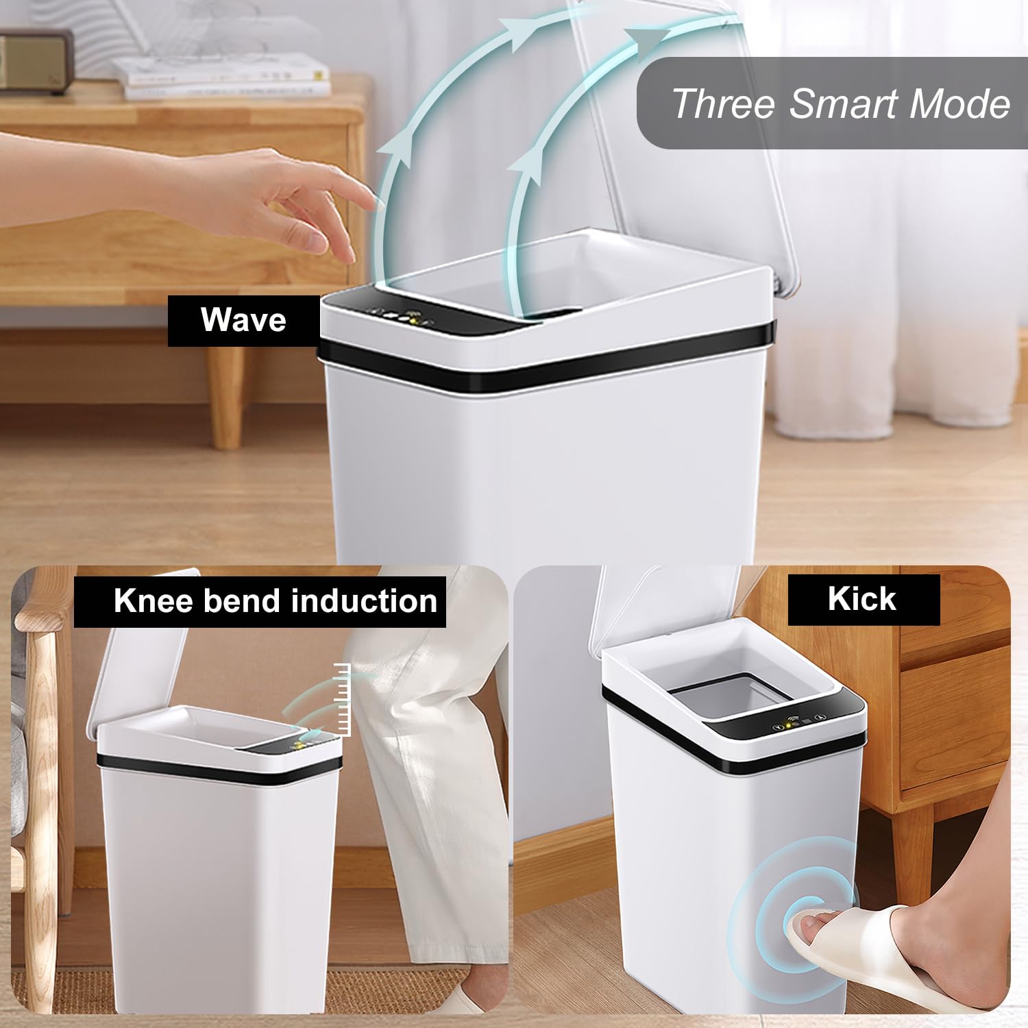 Skinny Trash Can Automatic Touchless - 4 Gallons Motion Sensor Bathroom Trash Can - Electric, Slim, Plastic - Narrow Garbage Can with Lid - Thin Smart Trash Bin - 15.5 Liters (White) - Image 2
