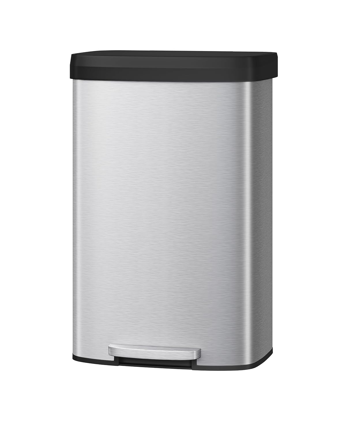 21 gal / 80 L Stainless Steel Trash Can with Lid, Large Garbage Can for Kitchen, Rustproof Step-on Kitchen Metal Trash Bin with Liner Rim, Rear Handle, Soft Close Plastic Lid, Silver